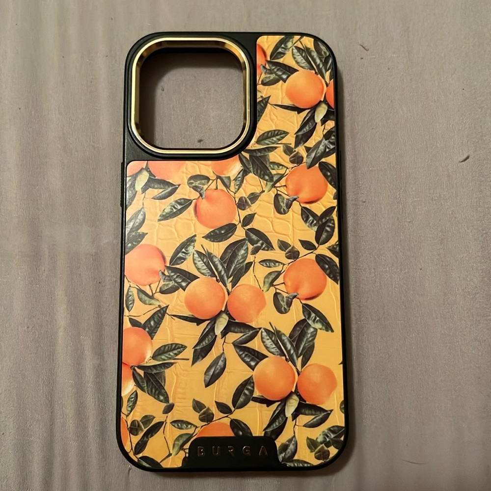 iPhone 13 Pro - Orange and Black iPhone Case with Tropical Design
